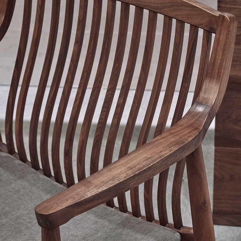 Vintage Solid Walnut Wood Slatted Back Armchairs