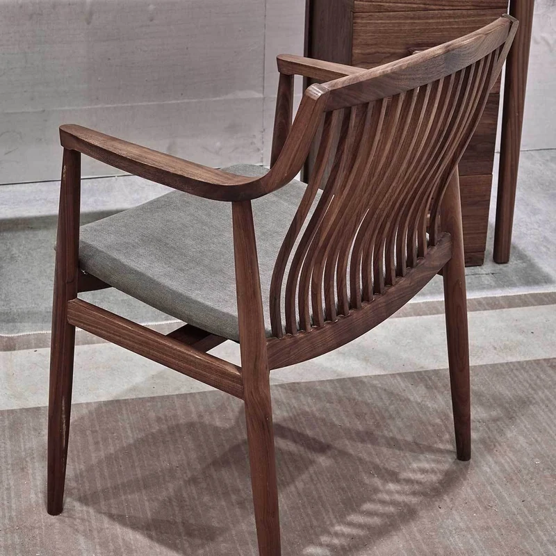 Vintage Solid Walnut Wood Slatted Back Armchairs
