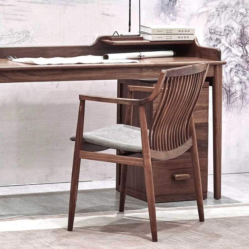 Vintage Solid Walnut Wood Slatted Back Armchairs