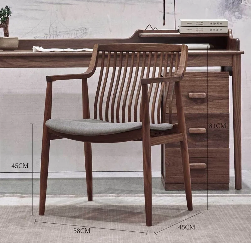 Vintage Solid Walnut Wood Slatted Back Armchairs