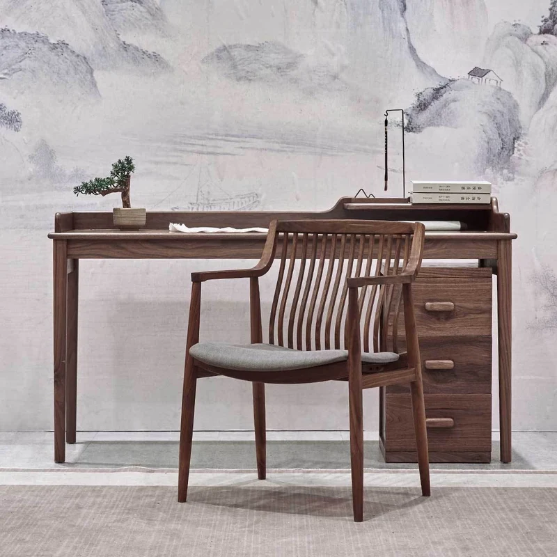 Vintage Solid Walnut Wood Slatted Back Armchairs