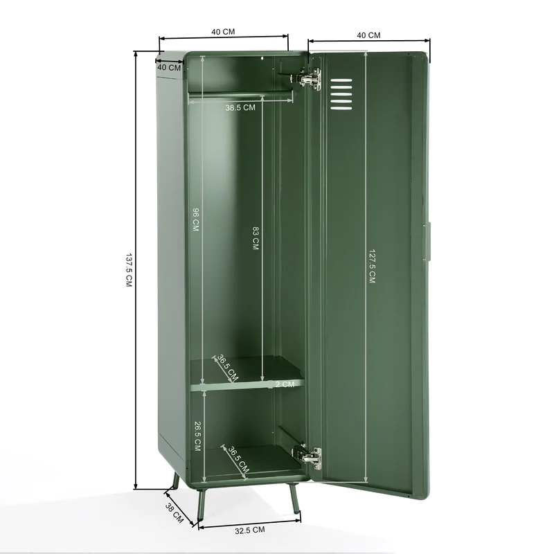 Armoire/Casier métallique vert au style industriel avec étagères - WALNUT