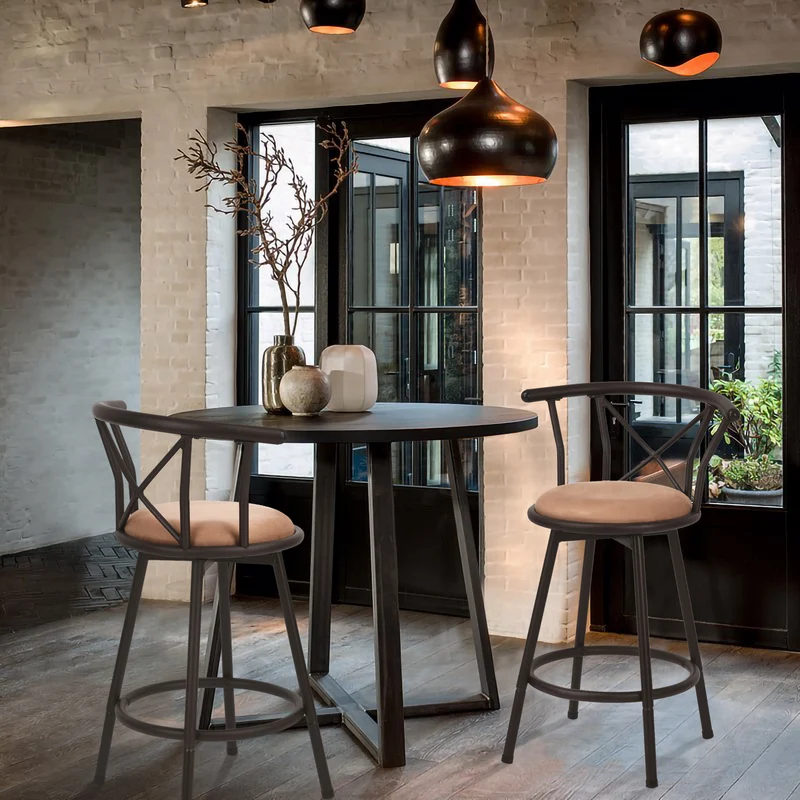 Lot de 6 tabourets de bar industriels pivotants avec dossier en tissu marron - HAILEY 24