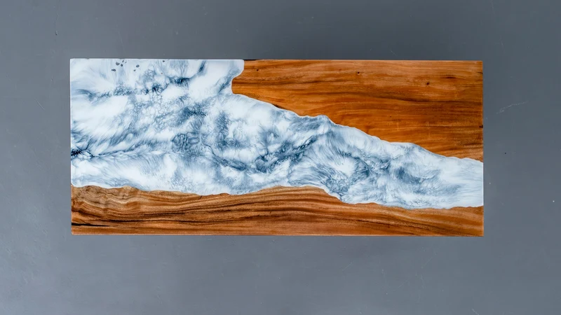 Cascade White Snowflake Natural Wood Epoxy Resin Table for Sale
