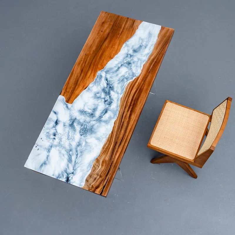 Cascade White Snowflake Natural Wood Epoxy Resin Table for Sale
