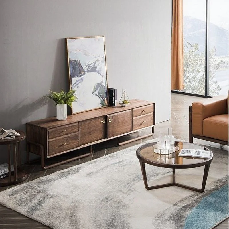 Sapphire Nordic Style Black Walnut Wood TV Unit with 4 Drawers