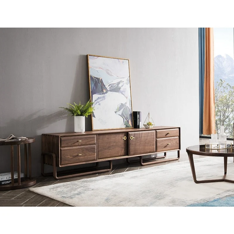 Sapphire Nordic Style Black Walnut Wood TV Unit with 4 Drawers