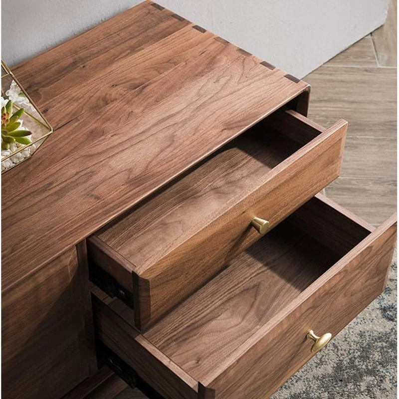 Sapphire Nordic Style Black Walnut Wood TV Unit with 4 Drawers