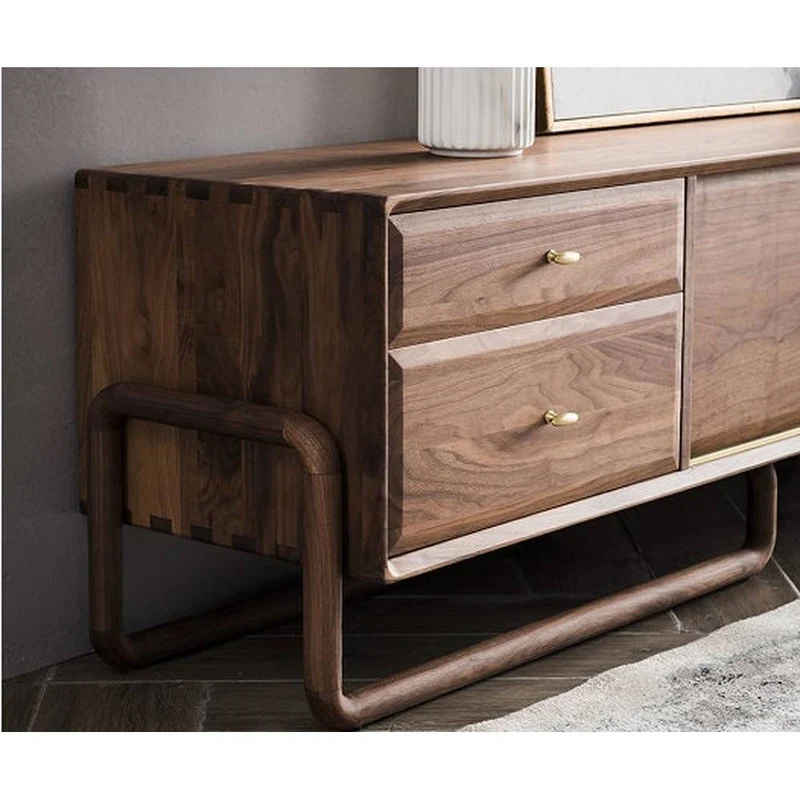 Sapphire Nordic Style Black Walnut Wood TV Unit with 4 Drawers