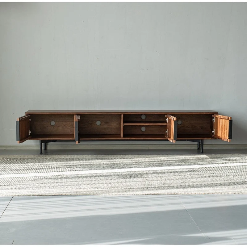 Modern Waveform Panel Black Walnut Wood TV Stand