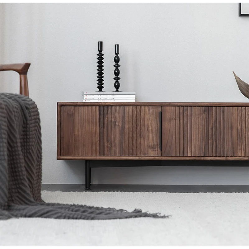 Modern Waveform Panel Black Walnut Wood TV Stand