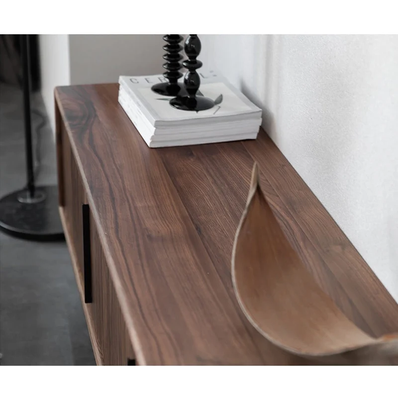 Modern Waveform Panel Black Walnut Wood TV Stand