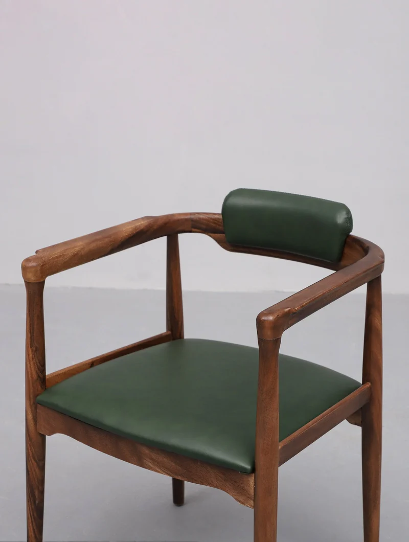 Faux Leather Accent Chair Made of Monkey Pod Wood