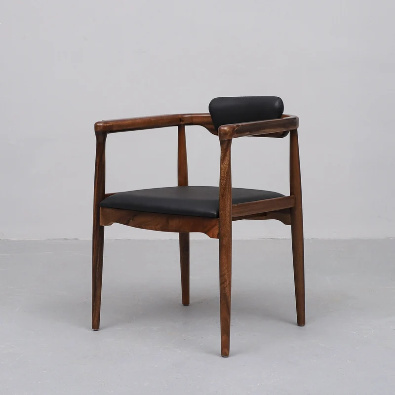 Illuminate Black Leather Padded Walnut Wood Chair
