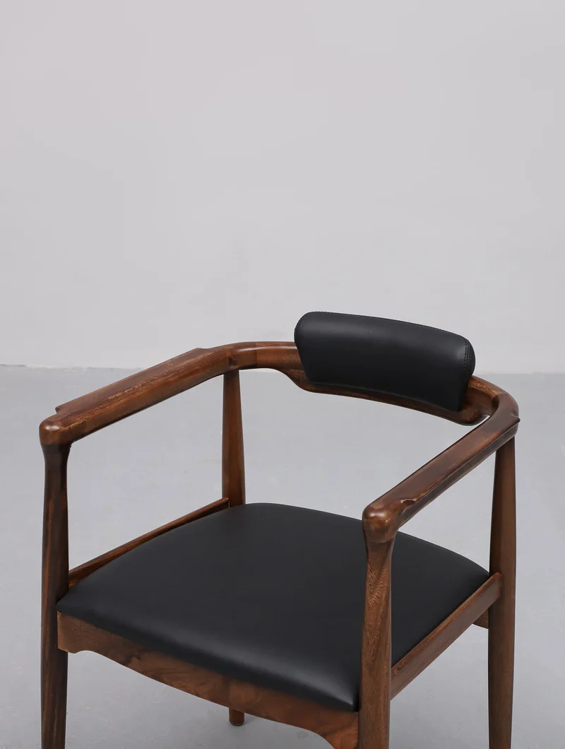 Illuminate Black Leather Padded Walnut Wood Chair