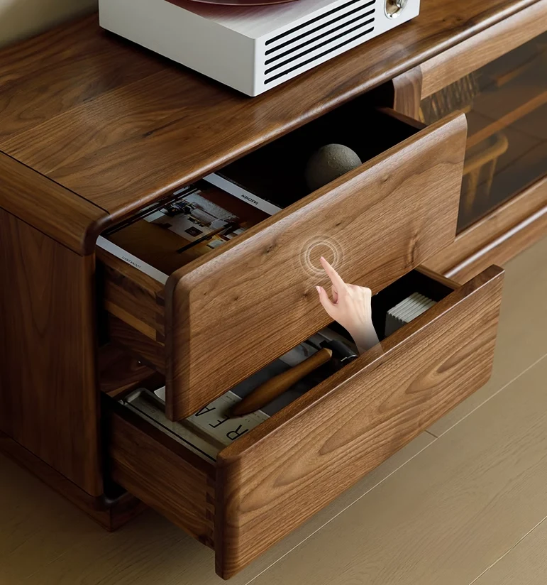 Elegant Walnut Modern TV Stand with Glass Storage Cabinet