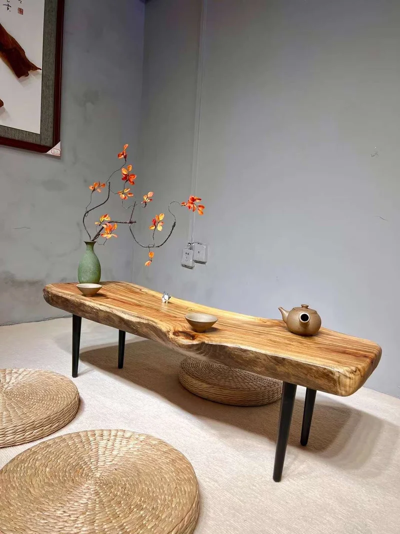 Japanese Style Live Edge Solid Wood Coffee Table