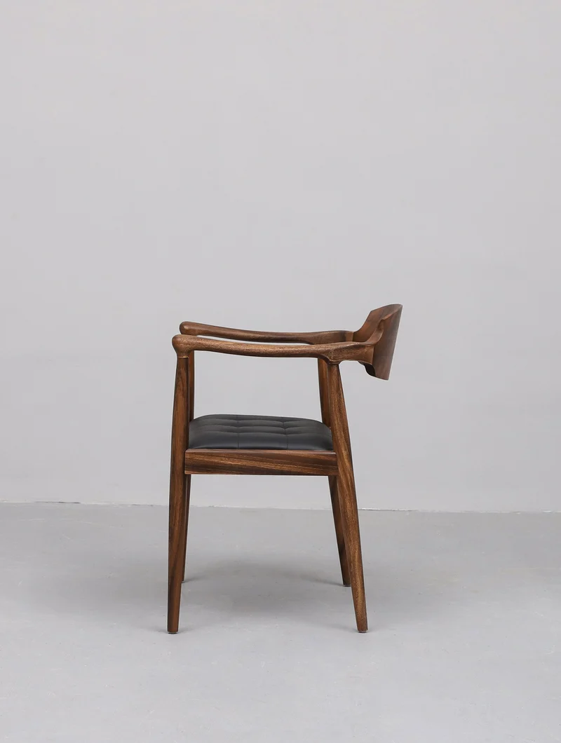Scandinavian Solid Wood Armchair with Leather