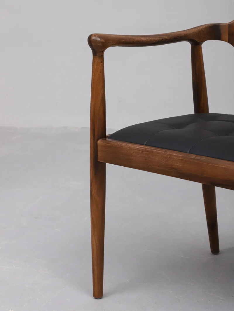 Scandinavian Solid Wood Armchair with Leather