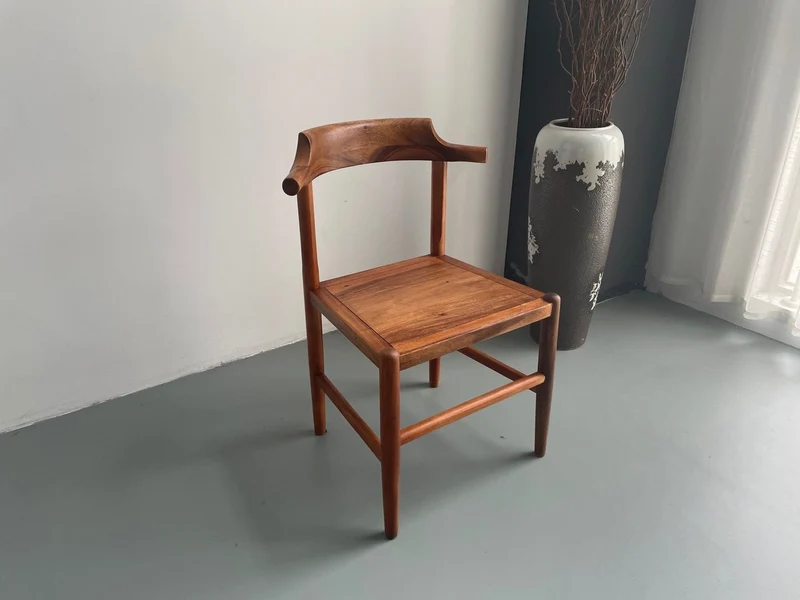1950s Walnut Wood Cow Horn Dining Chair