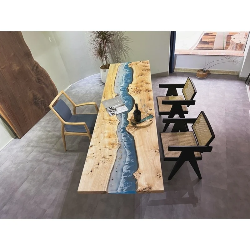 Blue Resin River Table - Custom Handmade Epoxy Table