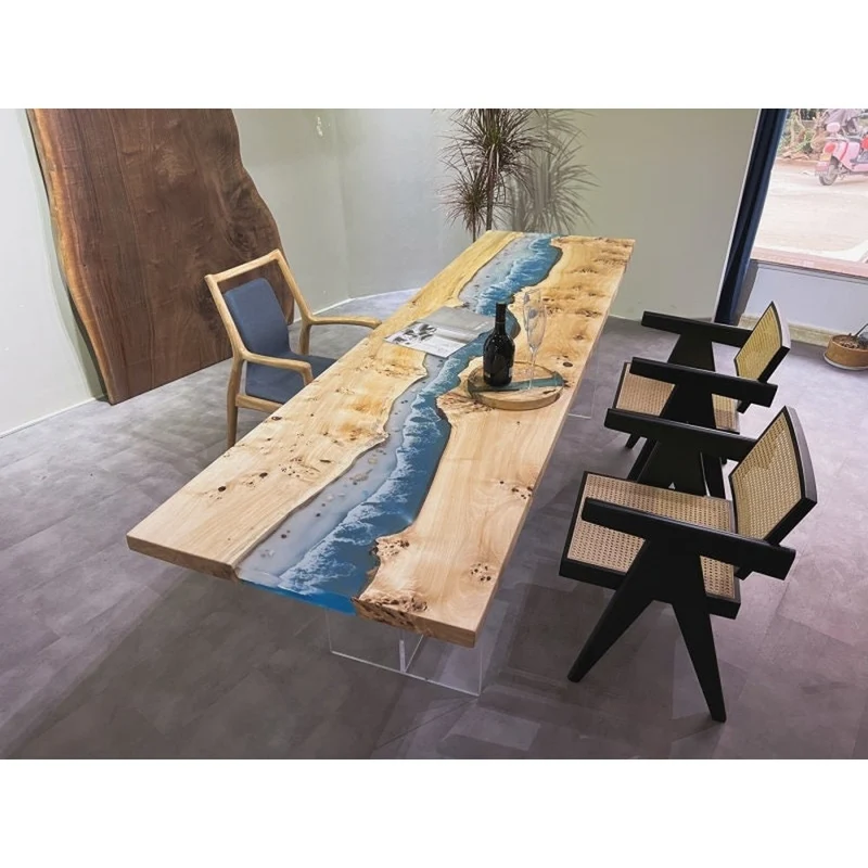 Blue Resin River Table - Custom Handmade Epoxy Table