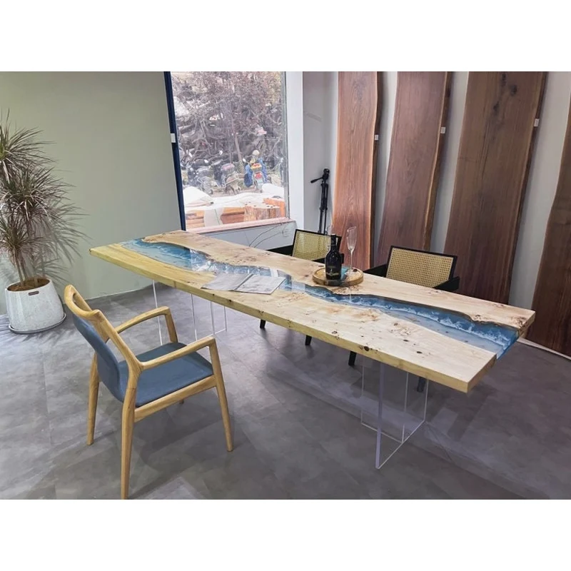 Blue Resin River Table - Custom Handmade Epoxy Table