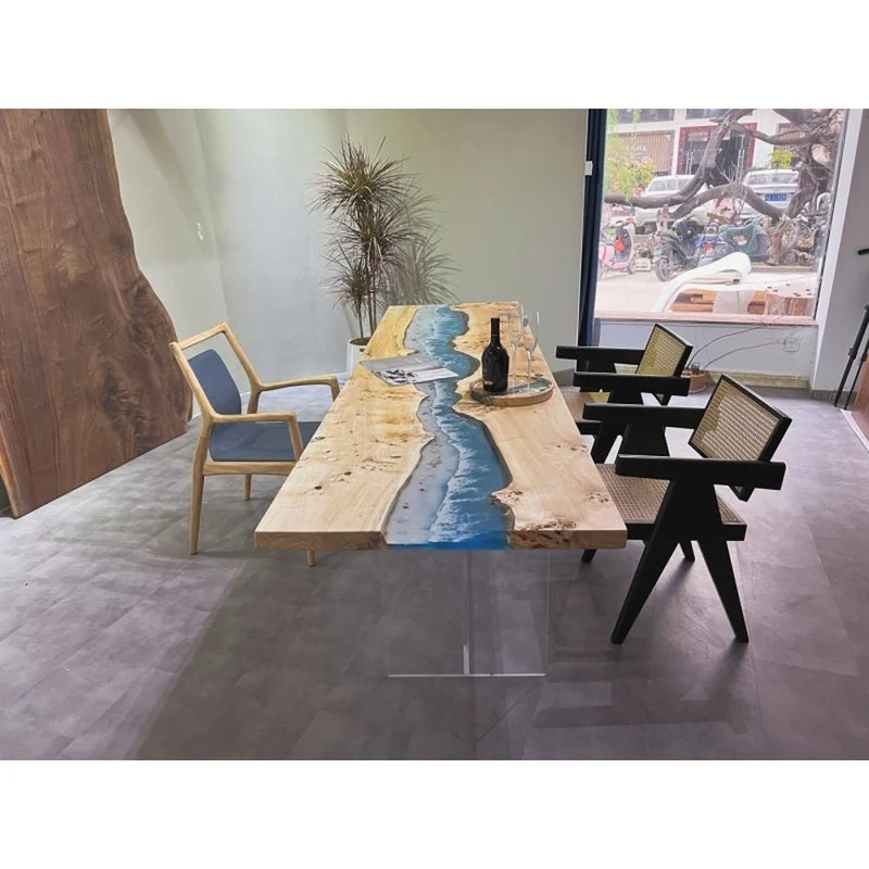 Blue Resin River Table - Custom Handmade Epoxy Table