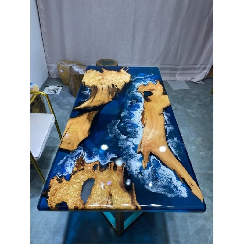 Elevate Solid Camphor Wood Ocean Resin Tabletop