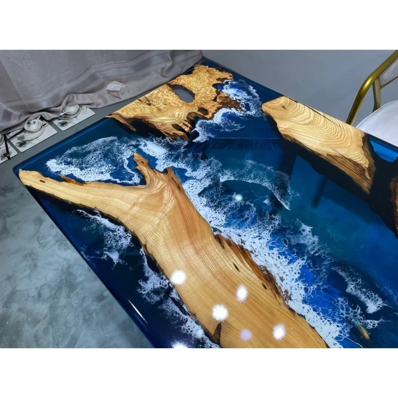 Elevate Solid Camphor Wood Ocean Resin Tabletop