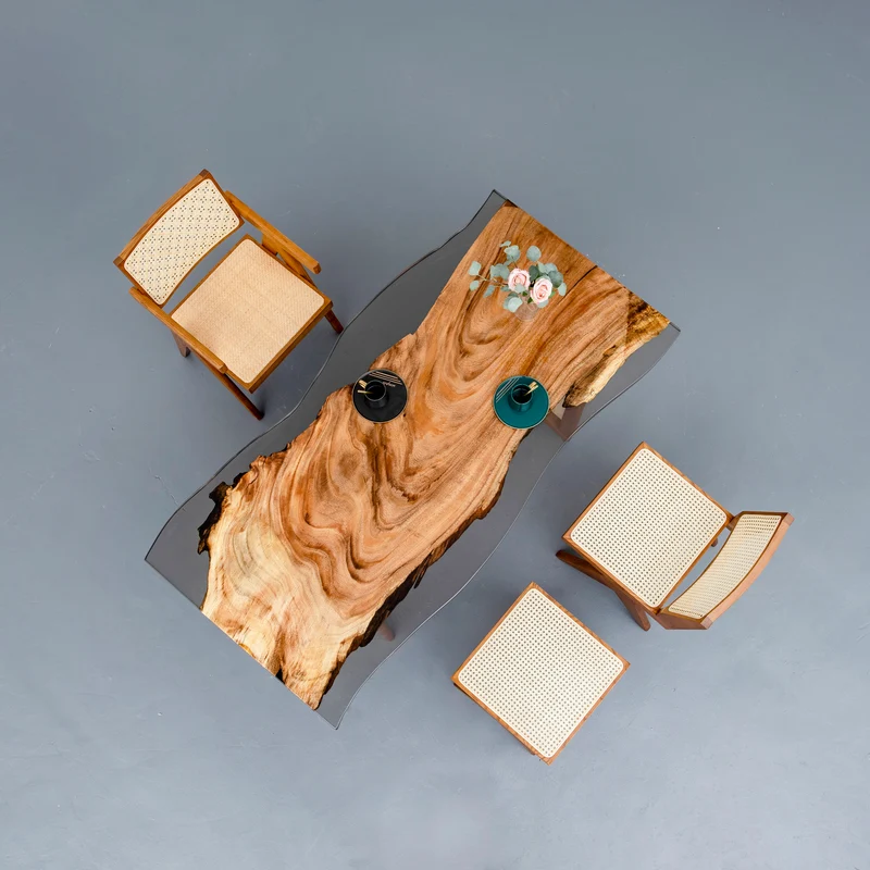 One Piece Single Walnut Wood Epoxy Resin Table