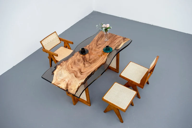 One Piece Single Walnut Wood Epoxy Resin Table