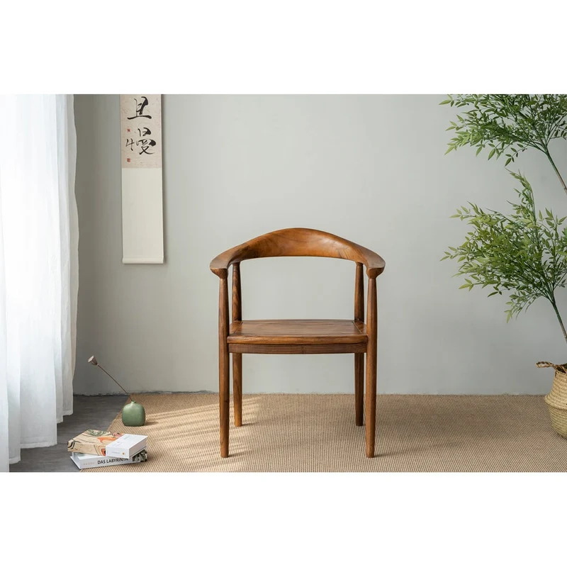 Modern Solid Wood Low Back Arm Dining Chair