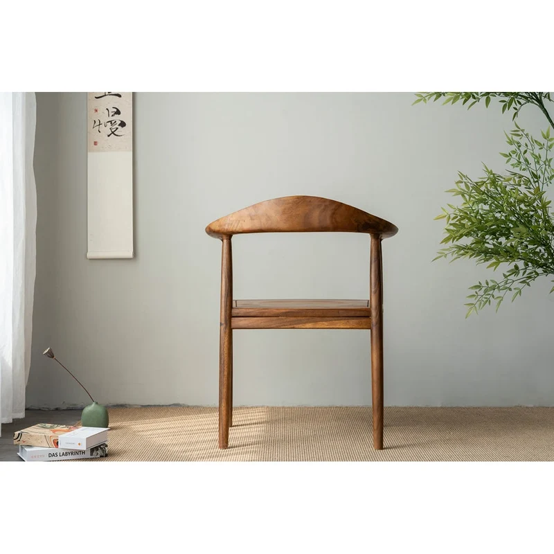 Modern Solid Wood Low Back Arm Dining Chair