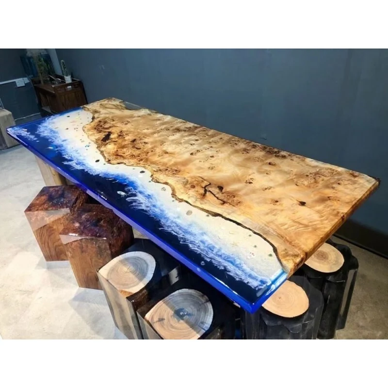Unique River Poplar Wood Resin Table