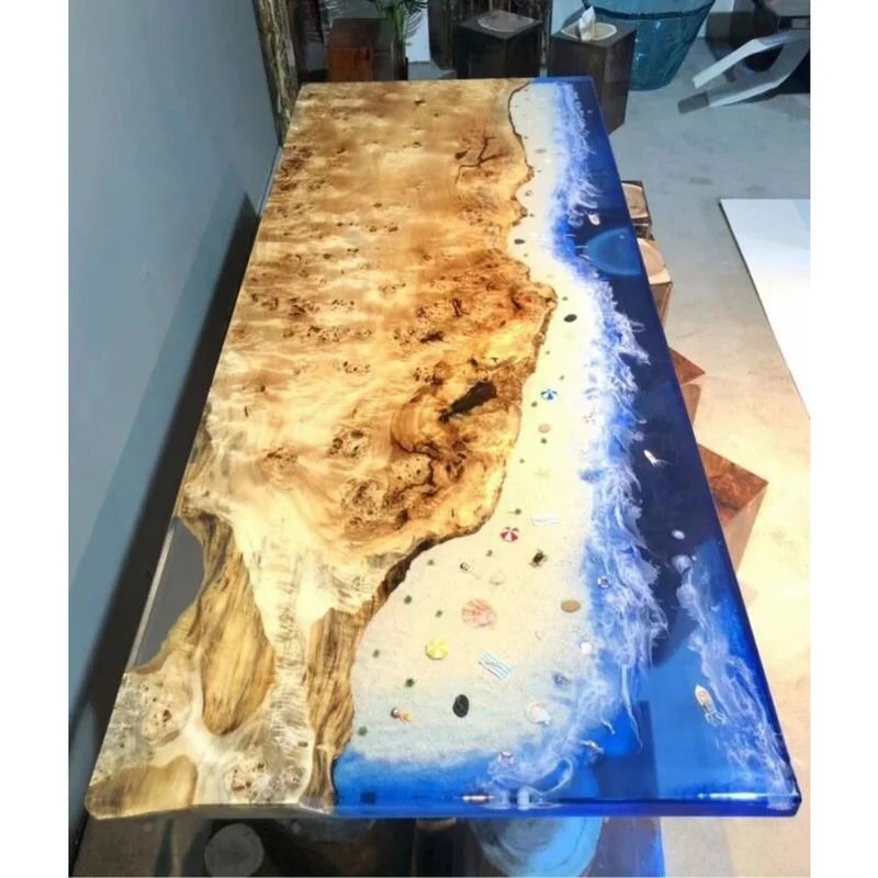 Unique River Poplar Wood Resin Table