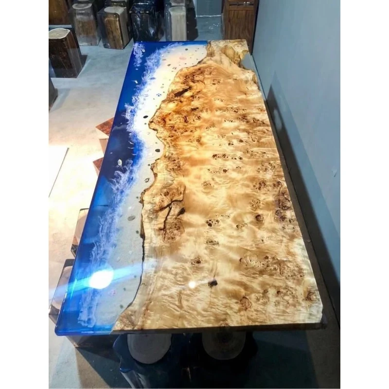Unique River Poplar Wood Resin Table