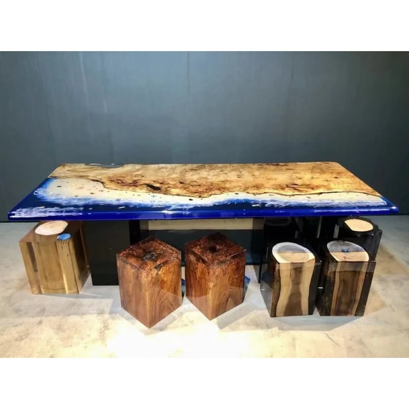Unique River Poplar Wood Resin Table