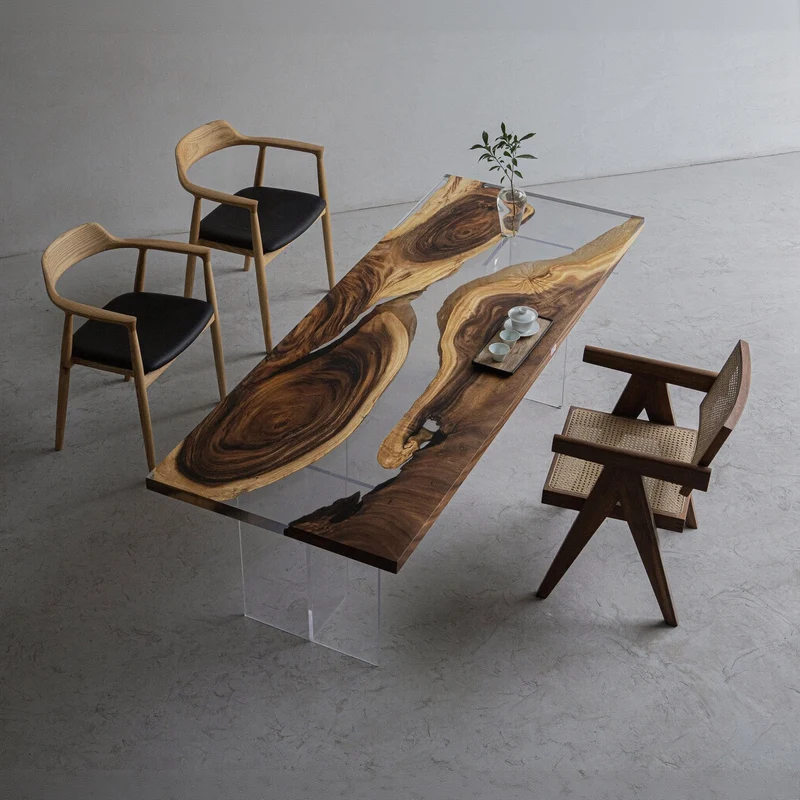 Virtue Solid Wood Rectangular Epoxy Table Top