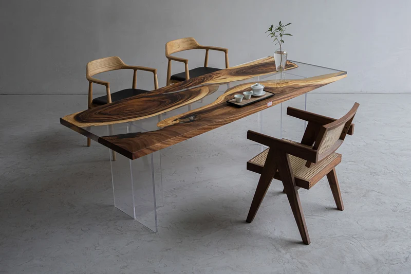Virtue Solid Wood Rectangular Epoxy Table Top