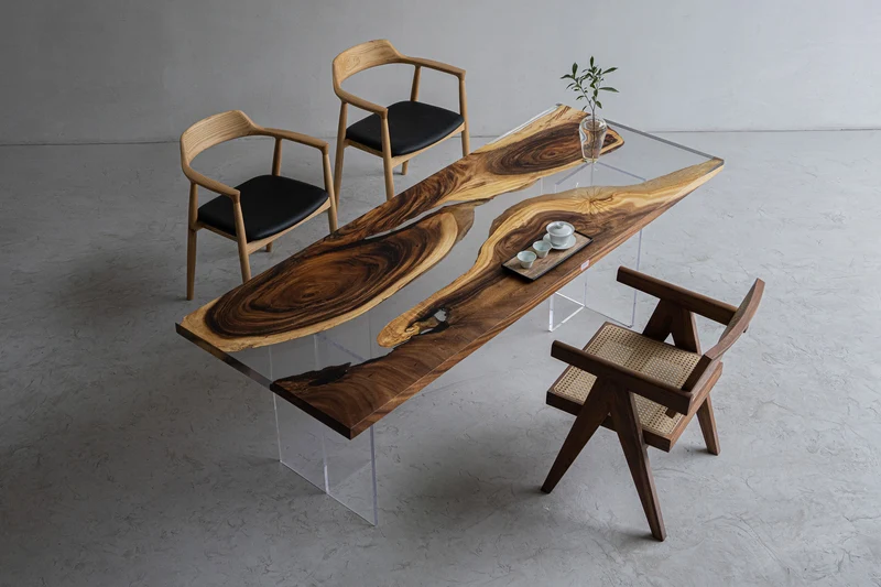Virtue Solid Wood Rectangular Epoxy Table Top