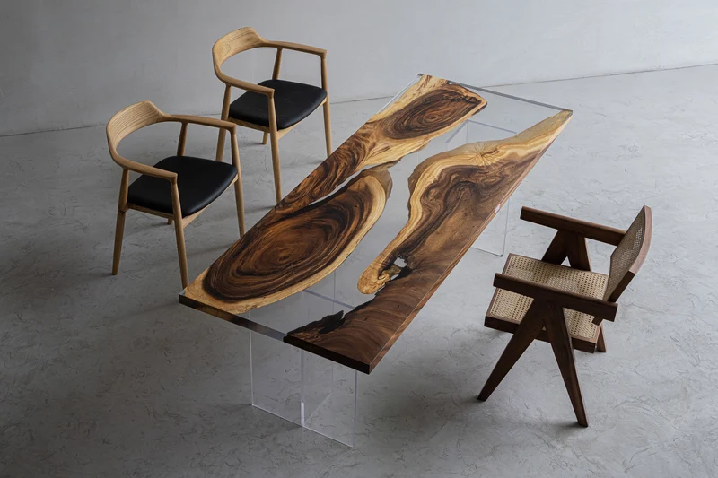 Virtue Solid Wood Rectangular Epoxy Table Top