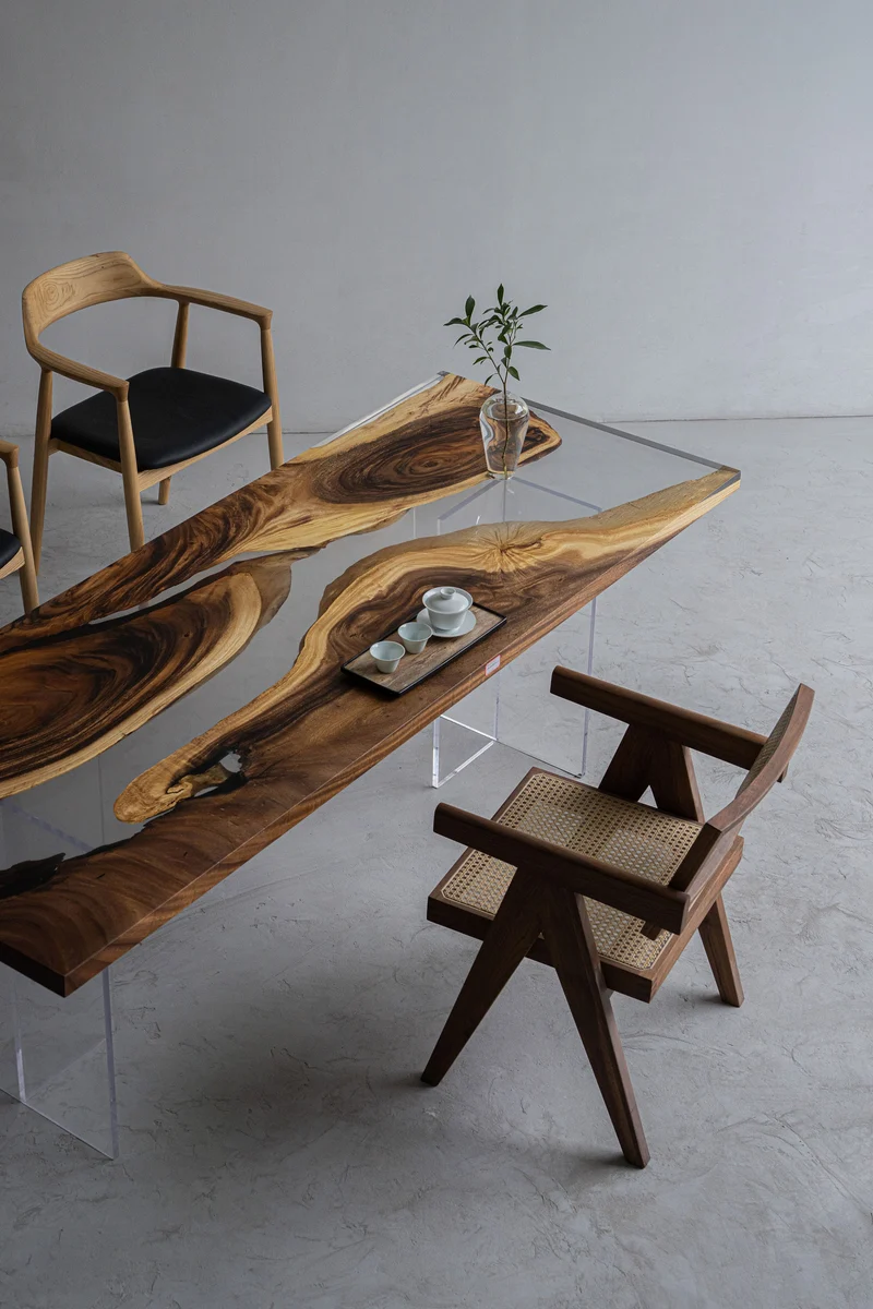 Virtue Solid Wood Rectangular Epoxy Table Top