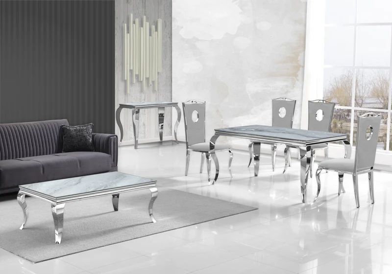 Console d'entrée design marbre gris argent - Neo