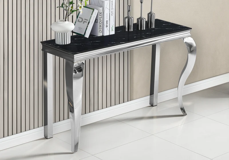 Console d'entrée design marbre noir argent - Neo
