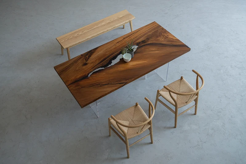 Haven Full Walnut Wood Brown Epoxy Resin Table