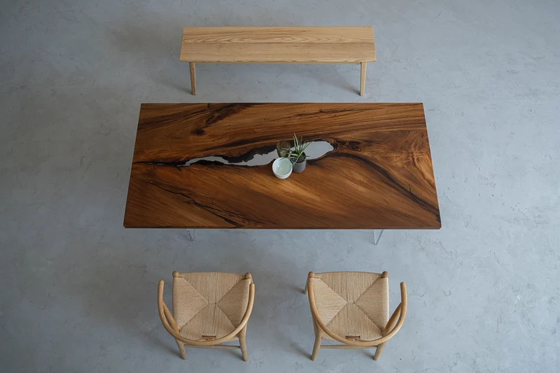 Haven Full Walnut Wood Brown Epoxy Resin Table