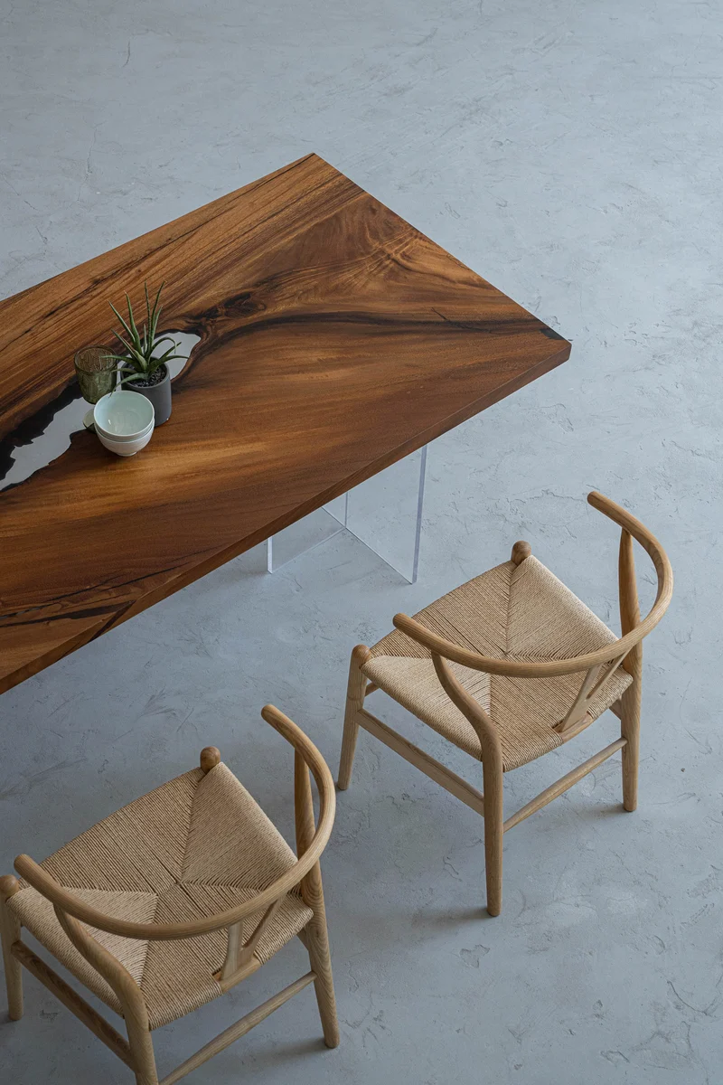 Haven Full Walnut Wood Brown Epoxy Resin Table