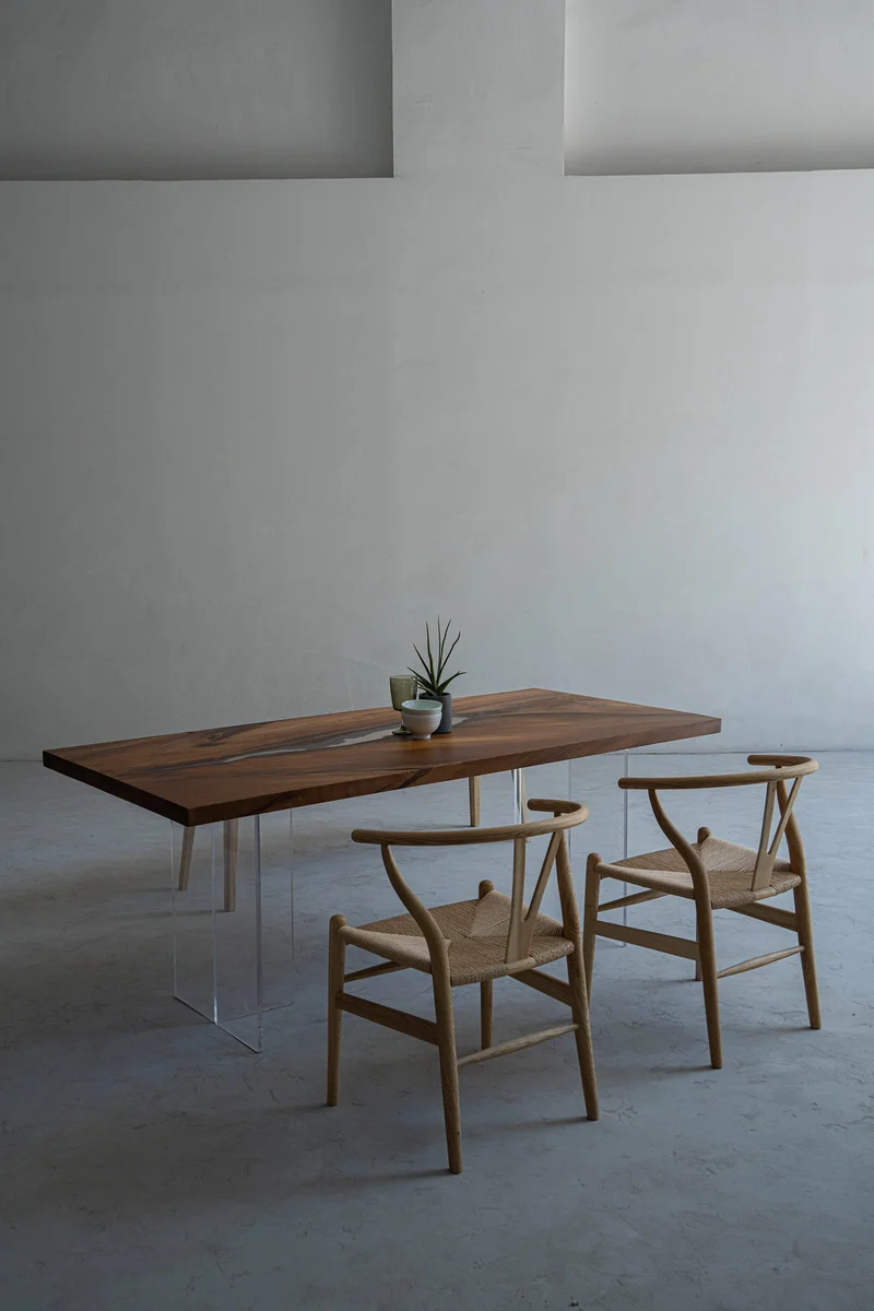 Haven Full Walnut Wood Brown Epoxy Resin Table