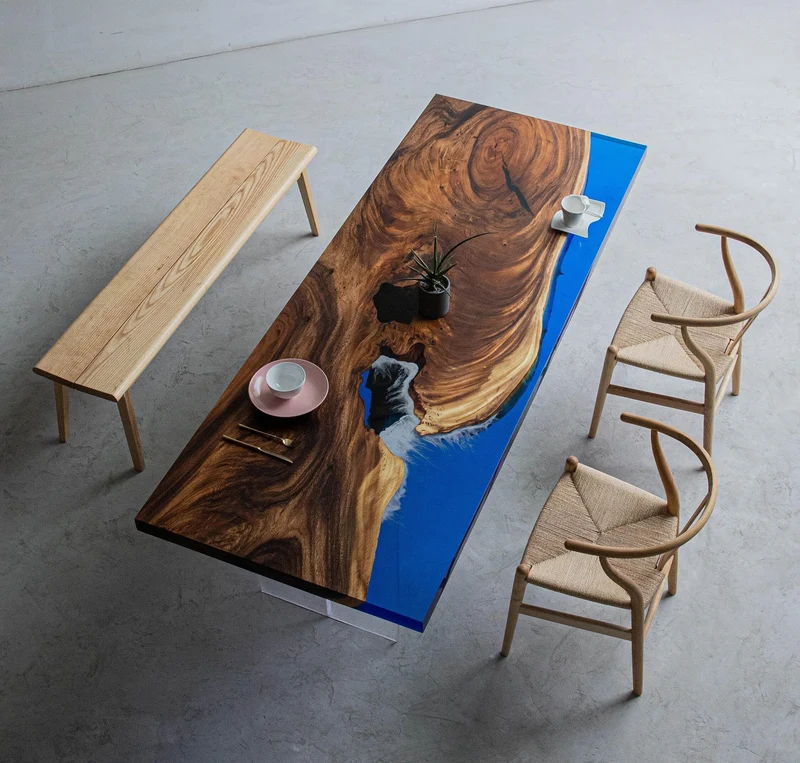Epoxy Resin Solid Wood Dining Table